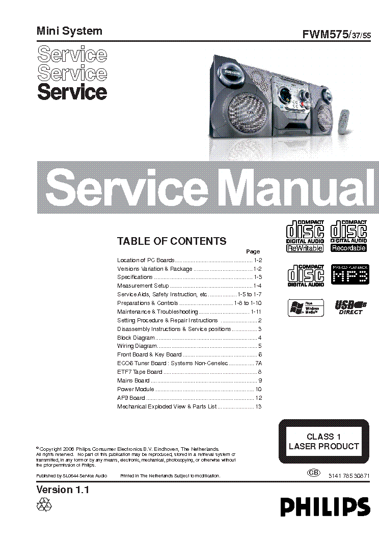 PHILIPS FWM575-37-55 VER1.1 SM service manual (1st page)