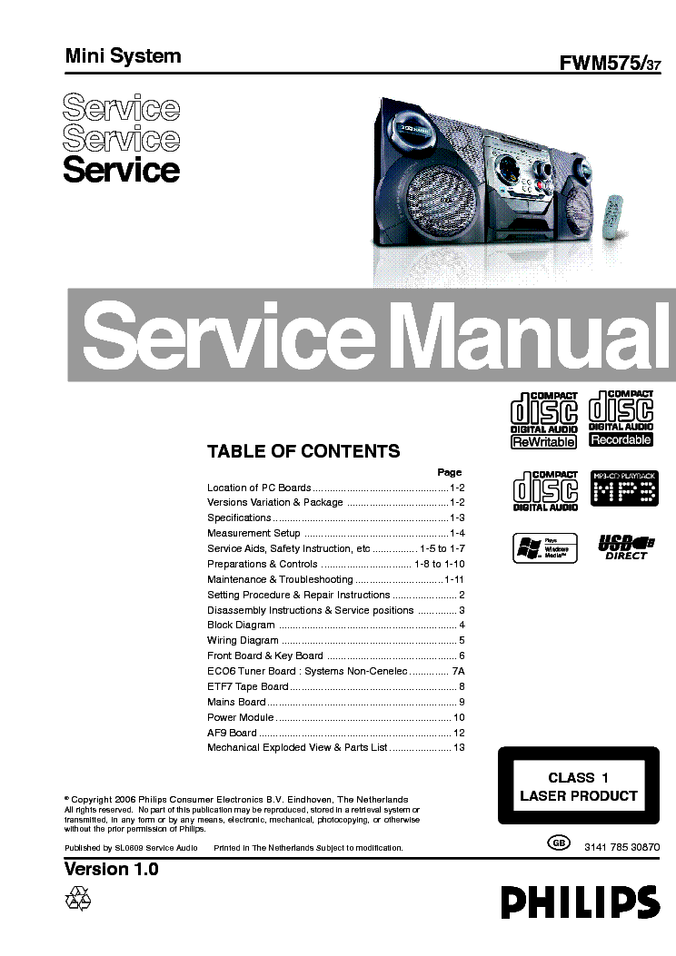 PHILIPS FWM575-37 VER1.0 SM service manual (1st page)
