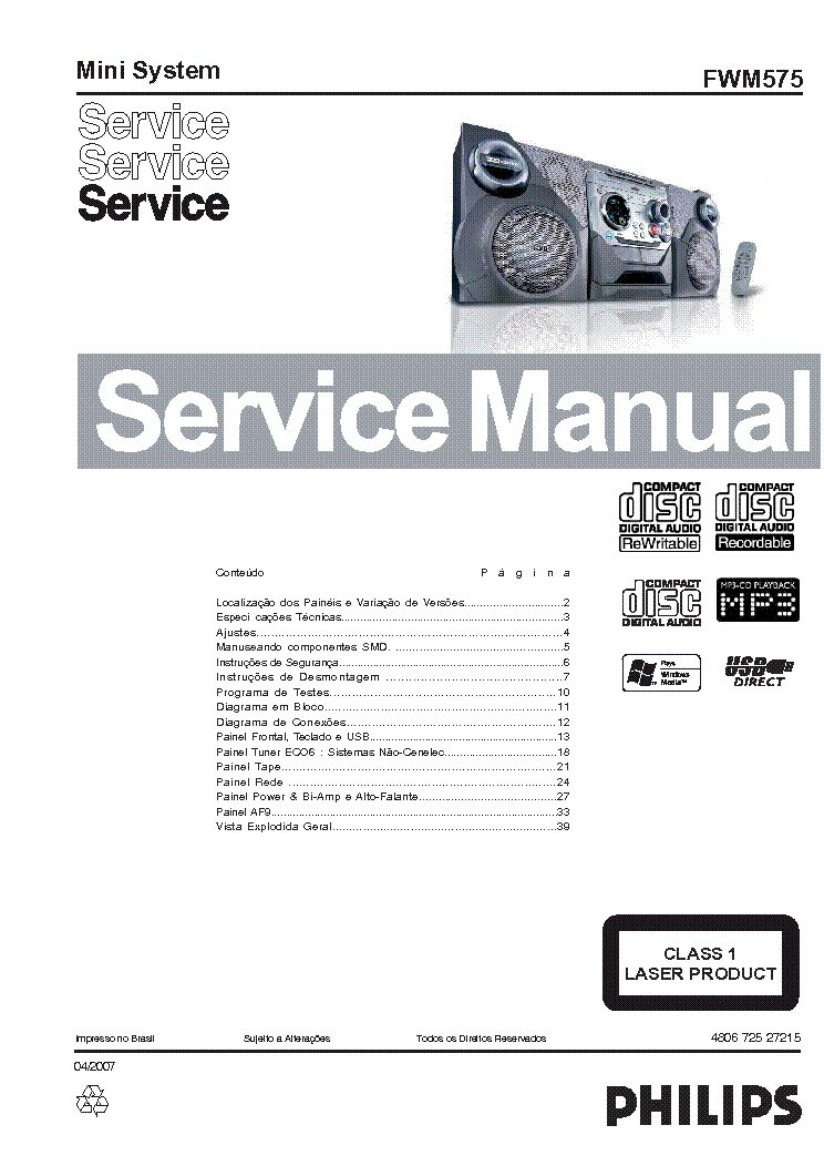 PHILIPS FWM575 SM service manual (1st page)