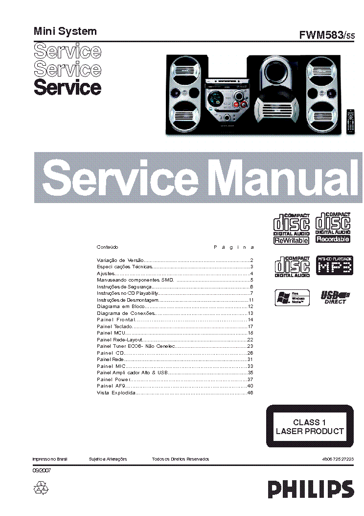 PHILIPS FWM583 SM service manual (1st page)