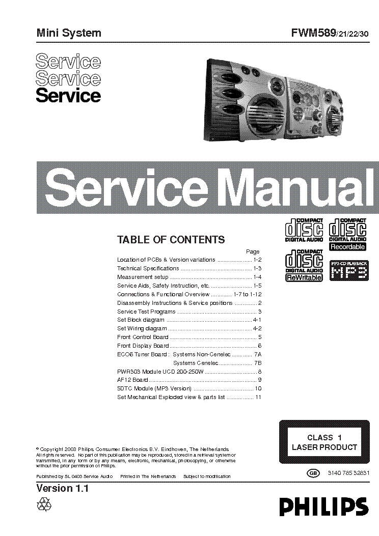 PHILIPS FWM589-21-22-30 SM service manual (1st page)