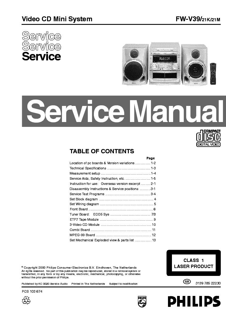 PHILIPS FWV39 SM service manual (1st page)