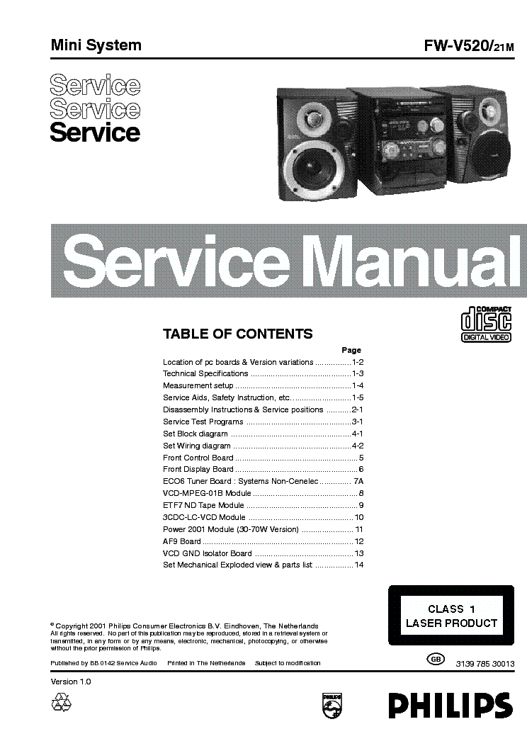 PHILIPS FWV520 VER-1.0 service manual (1st page)