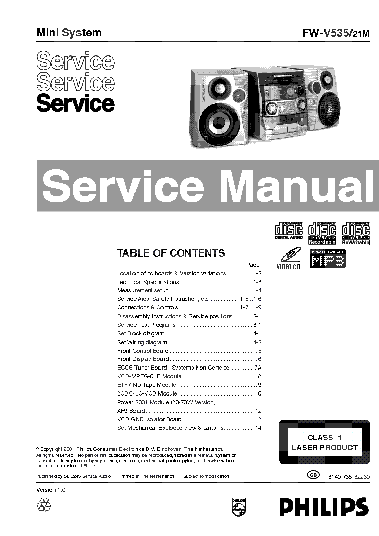 PHILIPS FWV535 VER1.0 service manual (1st page)