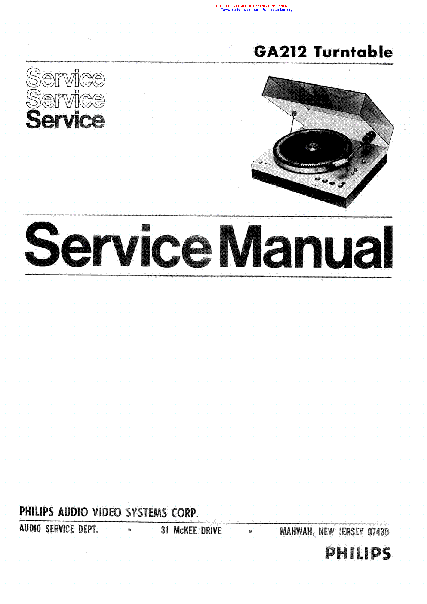 PHILIPS GA212 SM service manual (1st page)