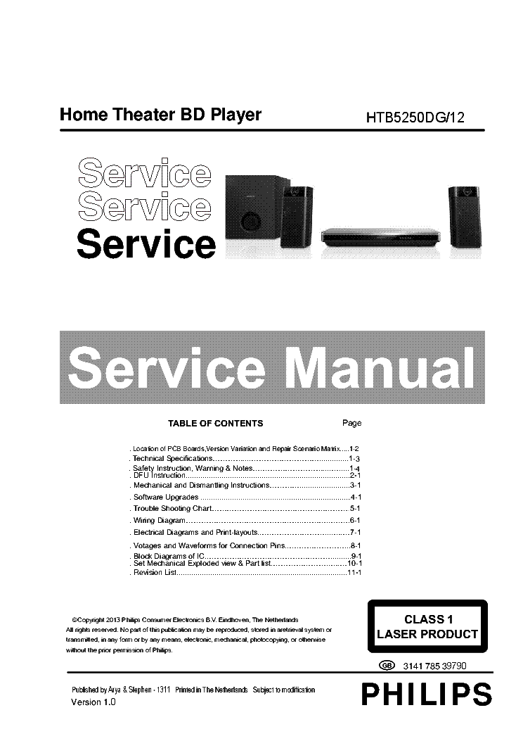 PHILIPS HTB5250 DG-12 SM service manual (1st page)
