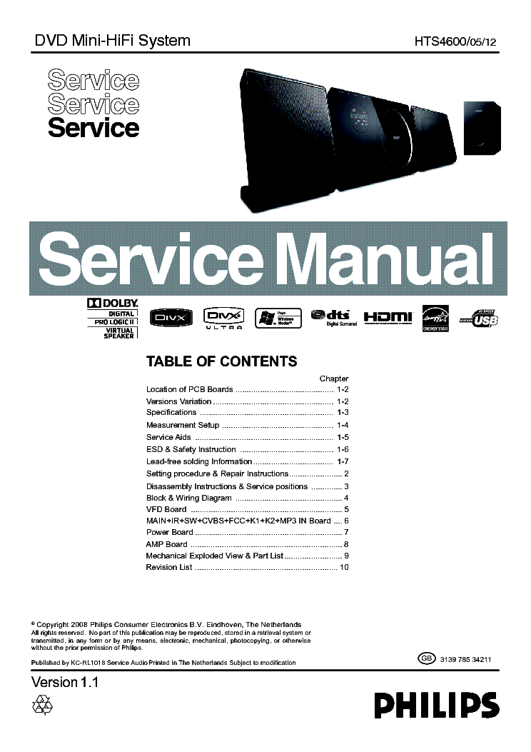 PHILIPS HTS4600 05 12 SM service manual (1st page)