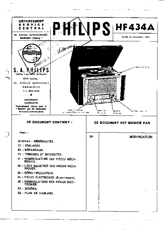 PHILIPS HX434A RADIO GRAMO 1952 SM service manual (1st page)