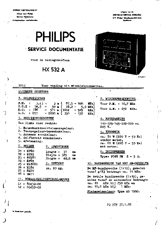 PHILIPS HX532A RADIO GRAMO 1953 SM service manual (1st page)