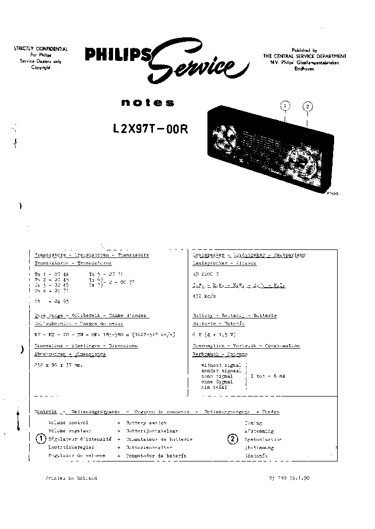 PHILIPS L2X97T-00R PORTABLE RADIO SM service manual (1st page)