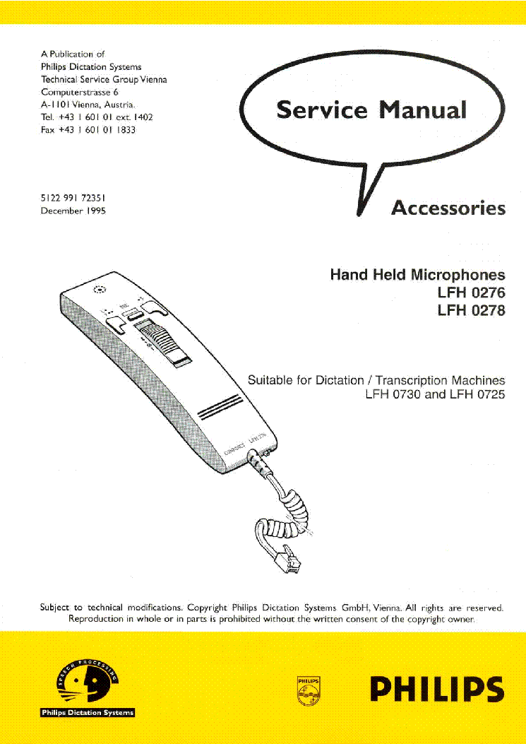 PHILIPS LFH0276 LFH0278 HAND HELD MICROPHONES SM service manual (1st page)