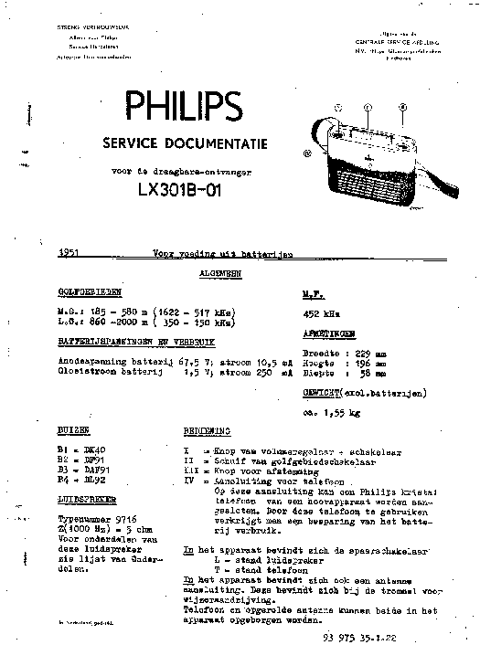 PHILIPS LX301B-01 PORTABLE RADIO 1951 SM service manual (1st page)