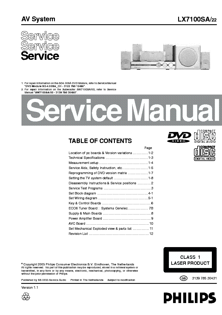PHILIPS LX7100SA VER1.1 service manual (1st page)