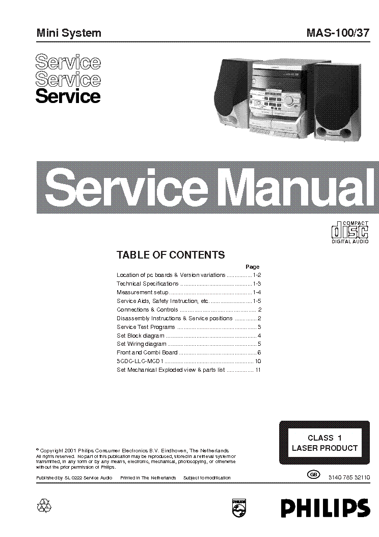 PHILIPS MAS-100 service manual (1st page)