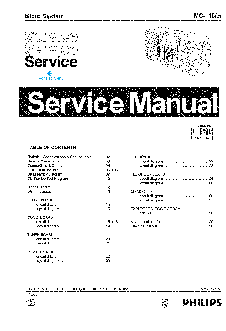 PHILIPS MC-118-21 SM service manual (1st page)