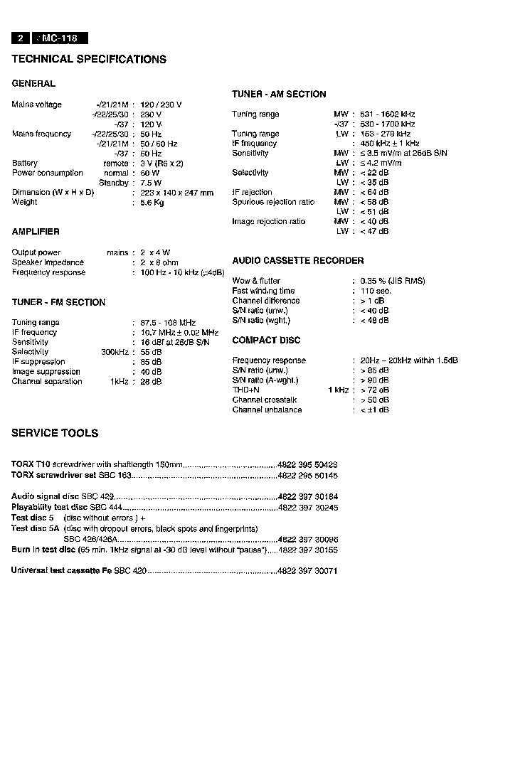 PHILIPS MC-118-21 SM service manual (2nd page)