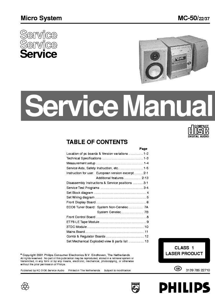 PHILIPS MC-50 service manual (1st page)