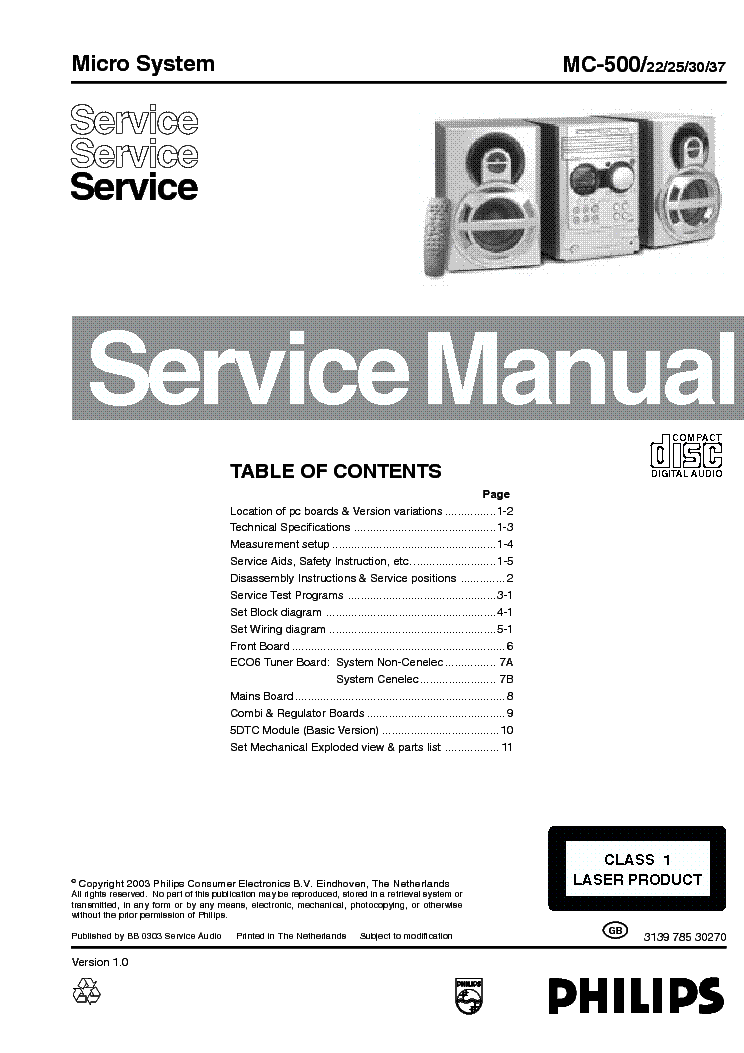 PHILIPS MC-500-22-25-30-37 MICRO SYSTEM SM service manual (1st page)