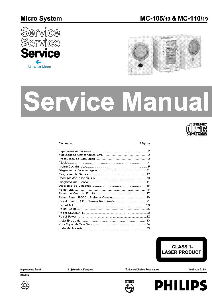 PHILIPS MC105 MC110 SM service manual (1st page)