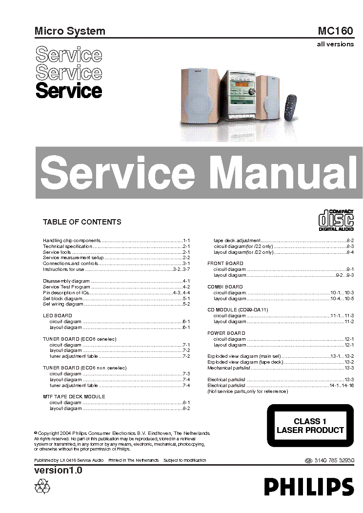 PHILIPS MC160 SM service manual (1st page)
