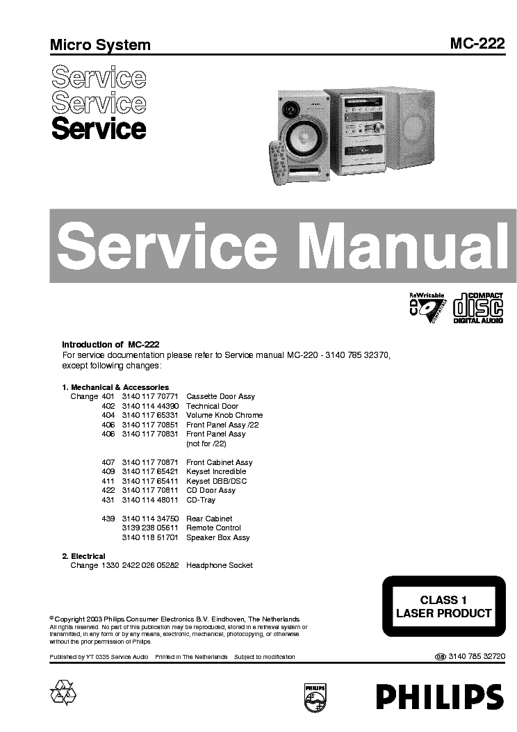 PHILIPS MC222 SCH service manual (1st page)