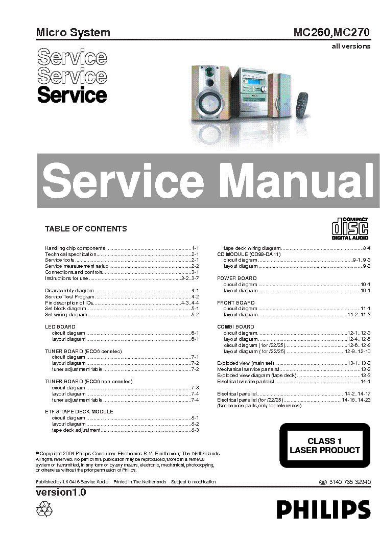 PHILIPS MC260 MC270 SM service manual (1st page)