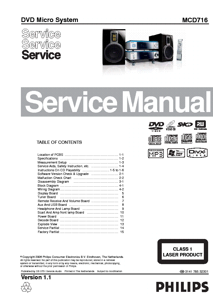 PHILIPS MCD-716 service manual (1st page)
