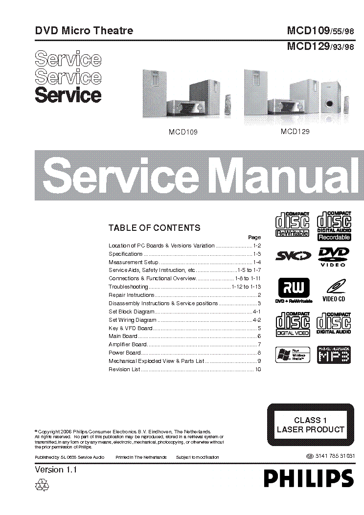 PHILIPS MCD109 MCD129 VER1.1 service manual (1st page)
