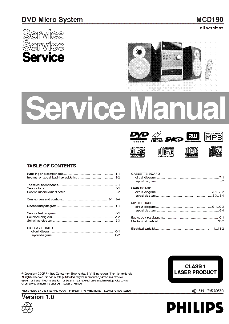 PHILIPS MCD190 VER1.0 SM service manual (1st page)