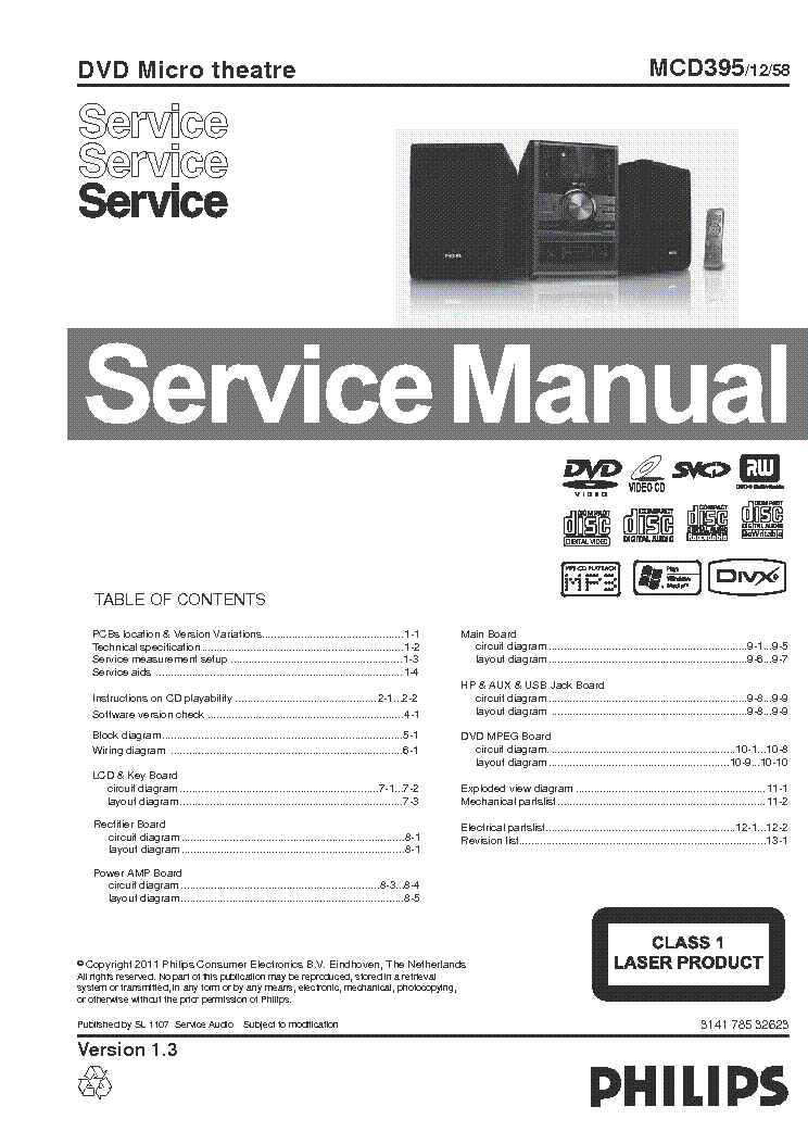 PHILIPS MCD395 314178532623 VER.1.3 service manual (1st page)