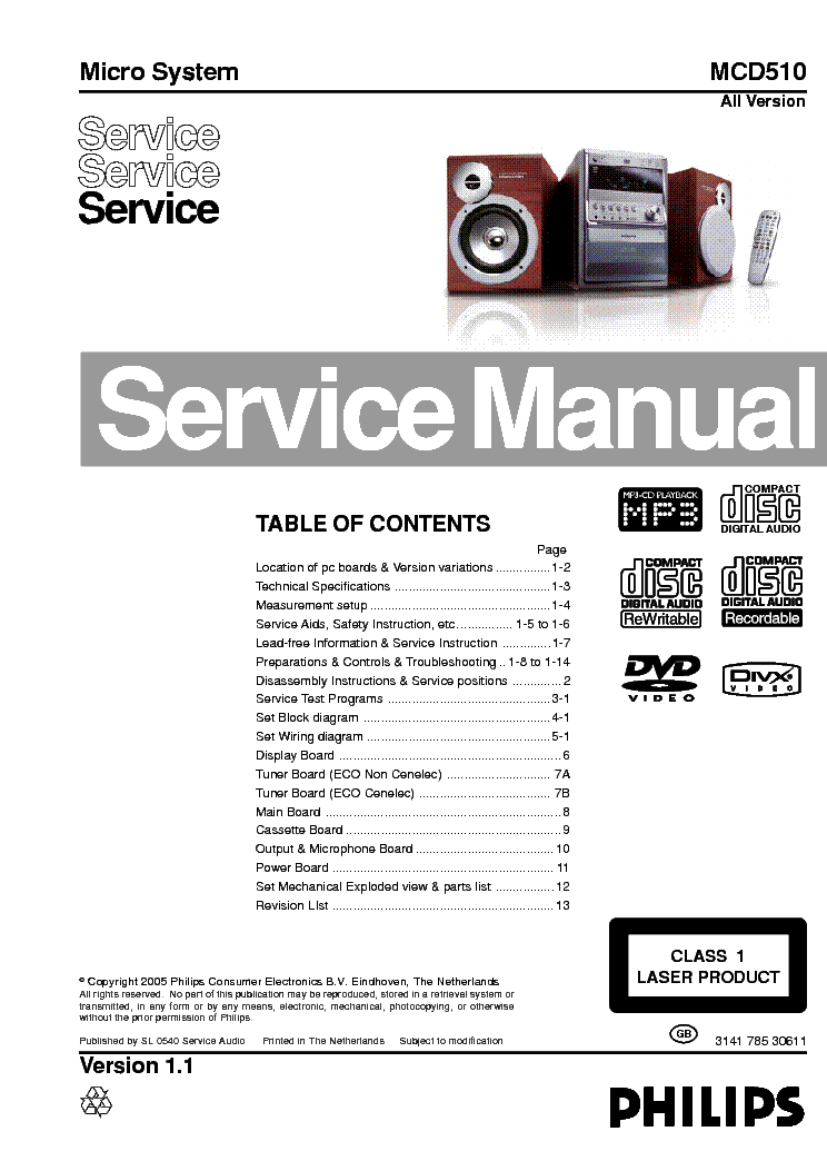 PHILIPS MCD510 service manual (1st page)