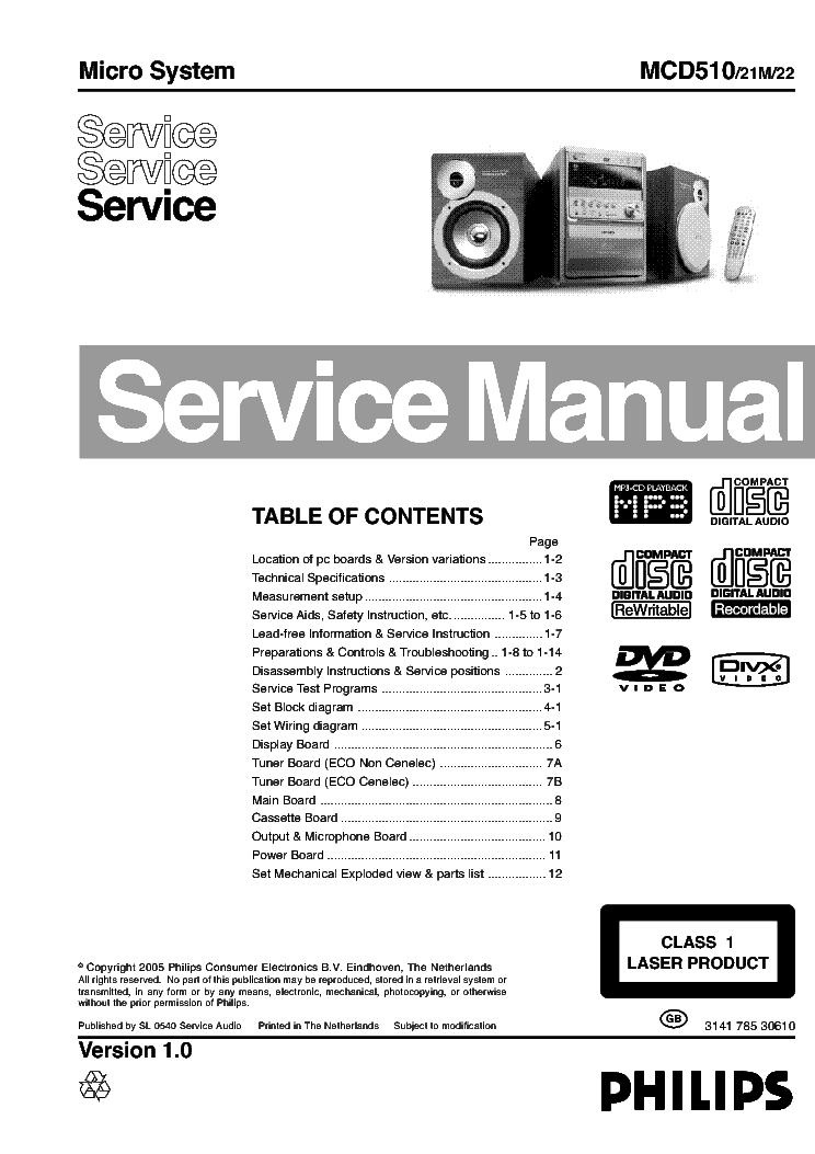 PHILIPS MCD510 VER1.0 SM service manual (1st page)
