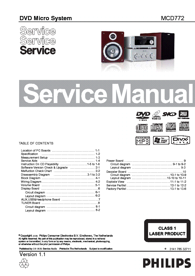 PHILIPS MCD772 VER1.1 service manual (1st page)