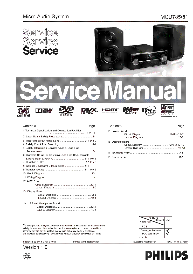 PHILIPS MCD785 VER1.0 service manual (1st page)
