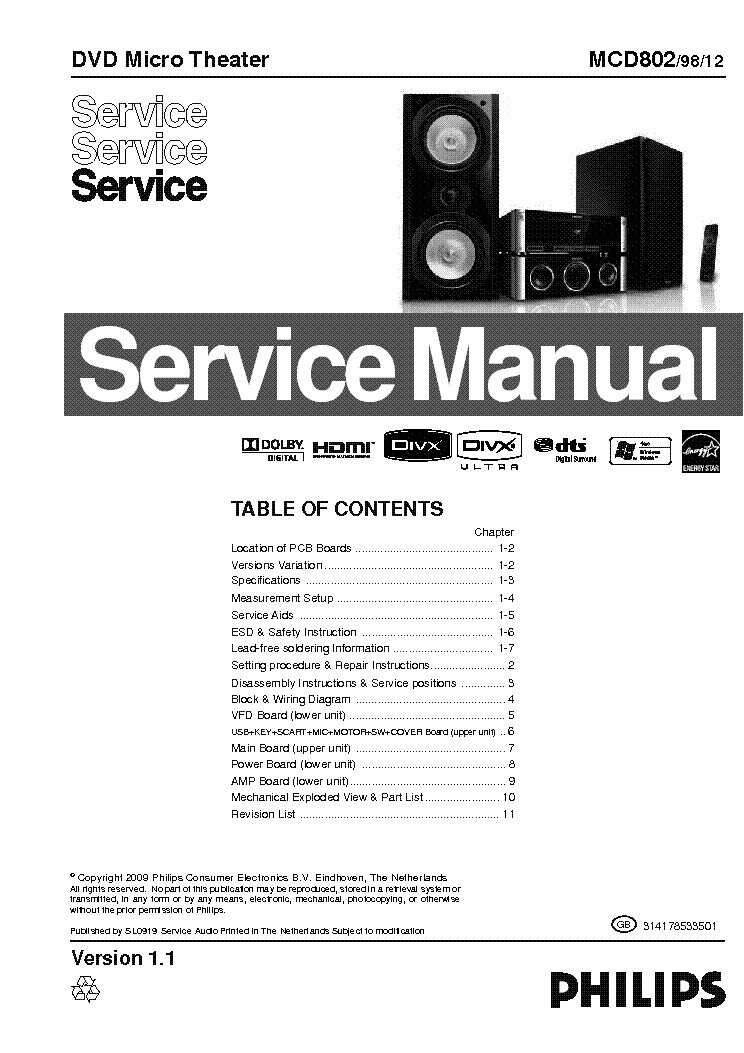 PHILIPS MCD802 VER1.1 service manual (1st page)