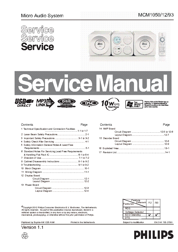 PHILIPS MCM1050 VER.1.1 service manual (1st page)