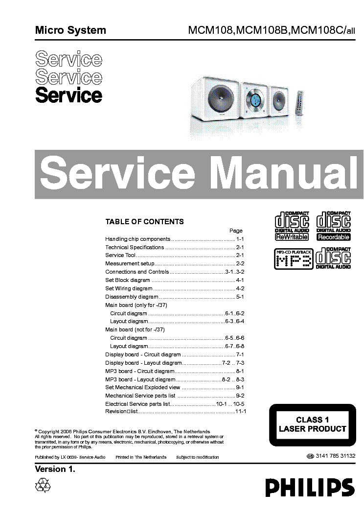 PHILIPS MCM108 MCM108B MCM108C VER-1 2 SM service manual (1st page)