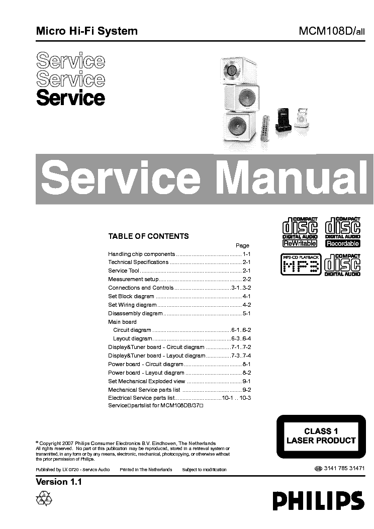 PHILIPS MCM108D VER-1 2 SM service manual (1st page)