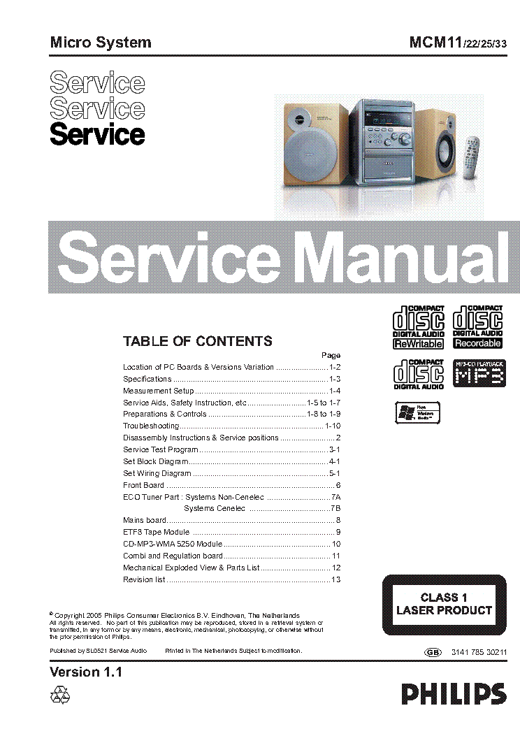 PHILIPS MCM11 VER-1.1 SM service manual (1st page)