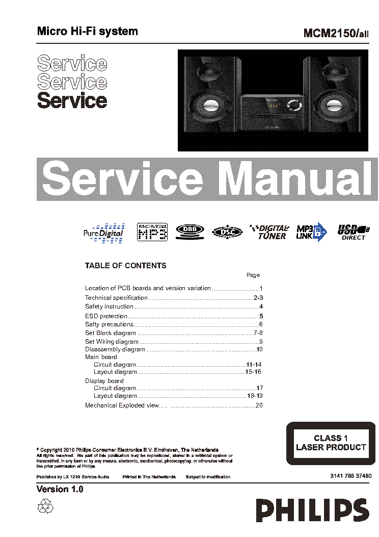 PHILIPS MCM2150 VER.1.0 service manual (1st page)