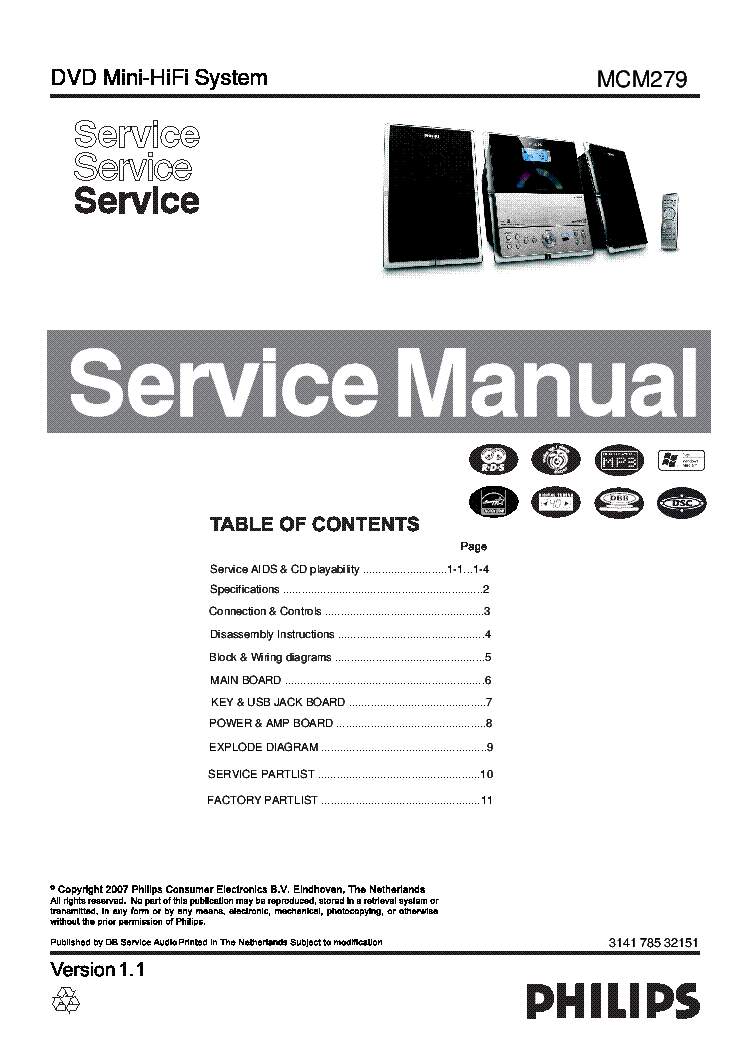 PHILIPS MCM279 VER.1.1 service manual
