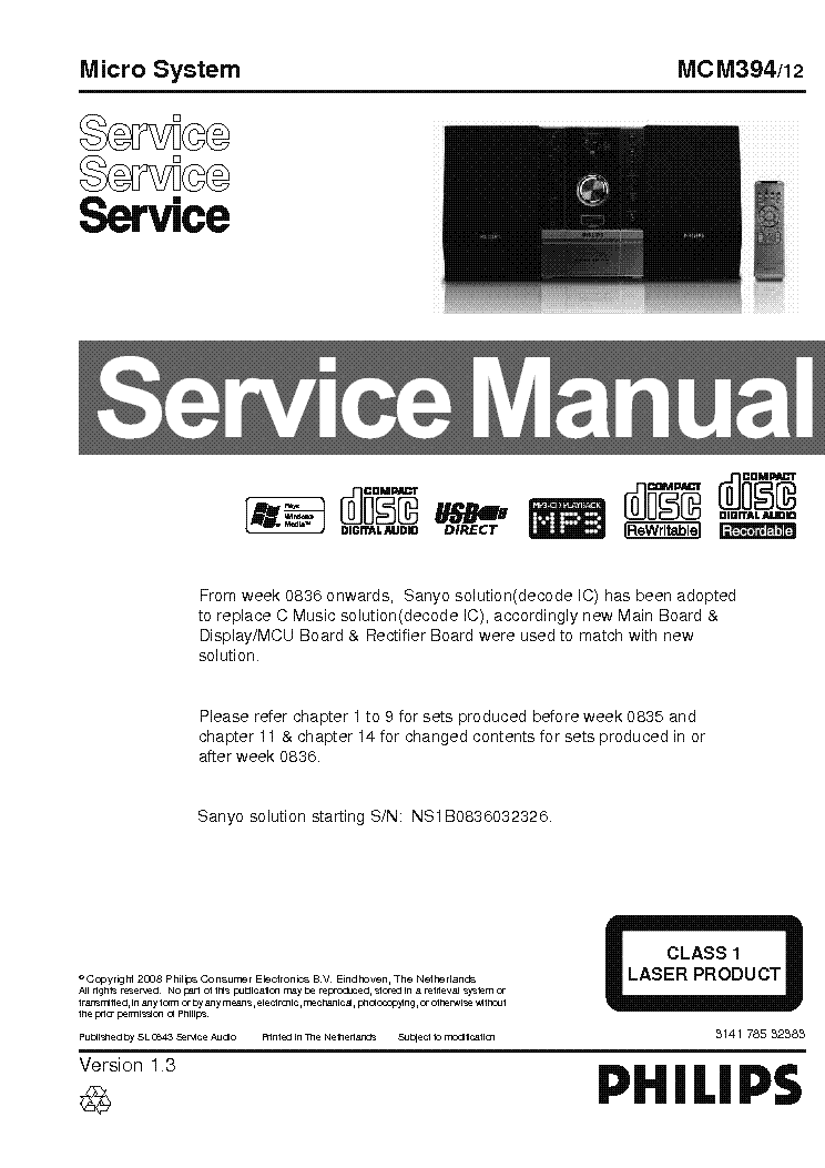 PHILIPS MCM394 12 service manual (1st page)
