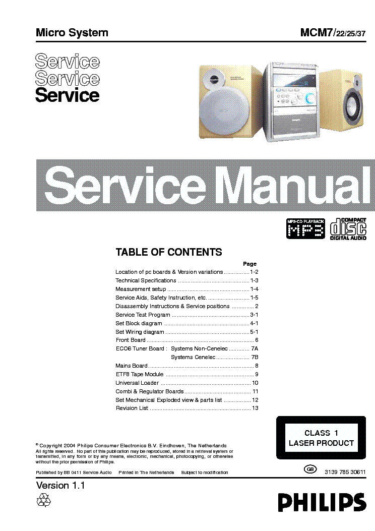 PHILIPS MCM7 VER-1.1 SM service manual (1st page)
