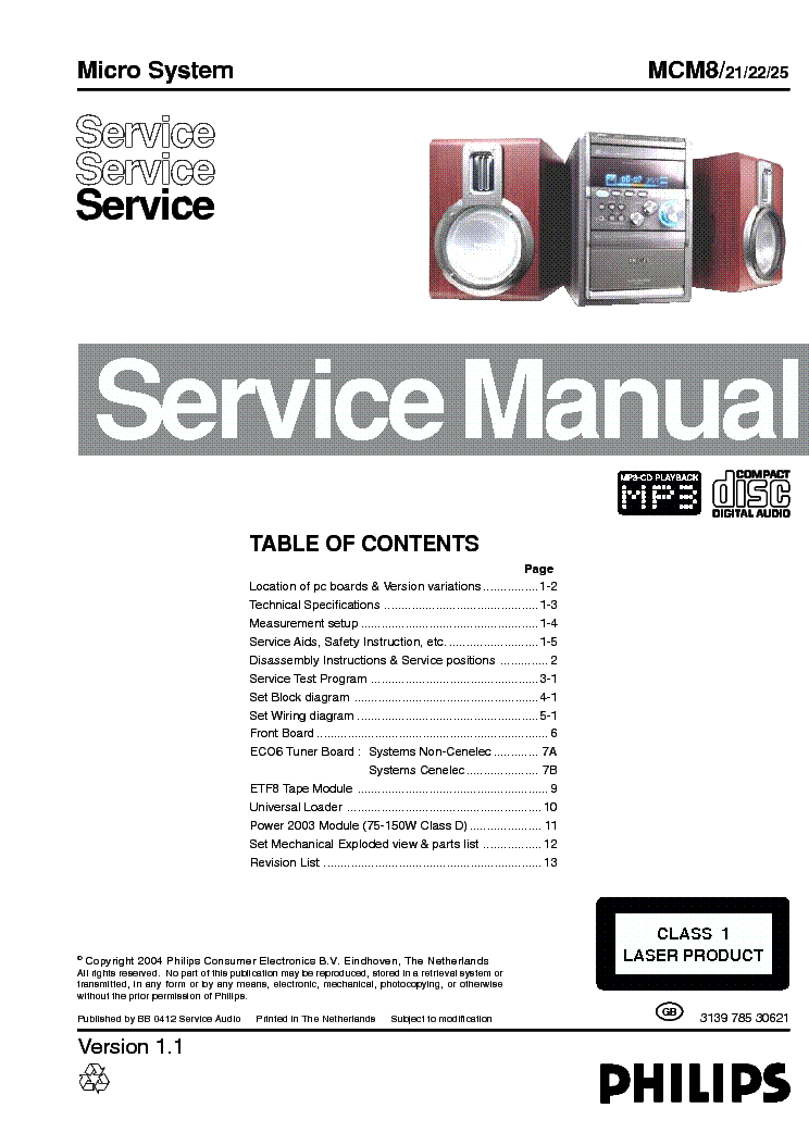 PHILIPS MCM8 SM service manual (1st page)