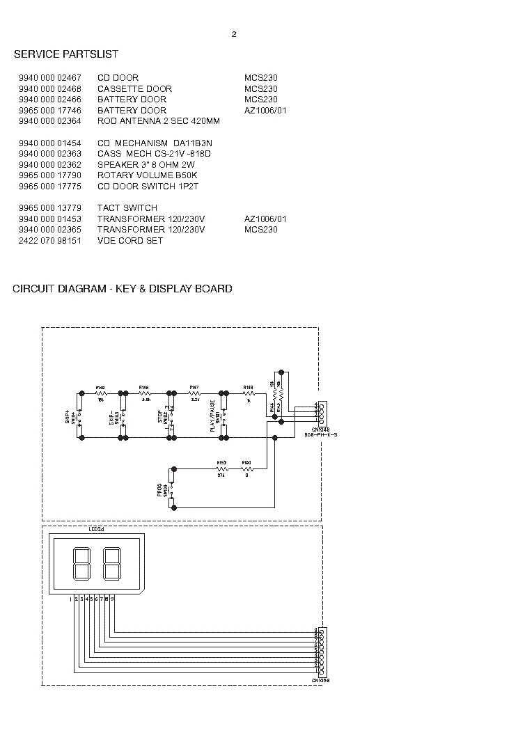 PHILIPS MCS-230 service manual (2nd page)