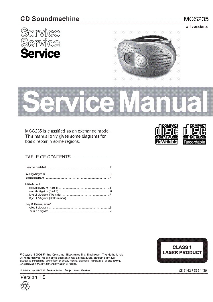 PHILIPS MCS-235 service manual (1st page)