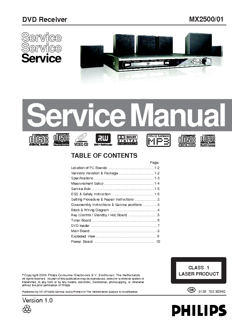PHILIPS MX2500 314178530940 VER-1.0 service manual (1st page)