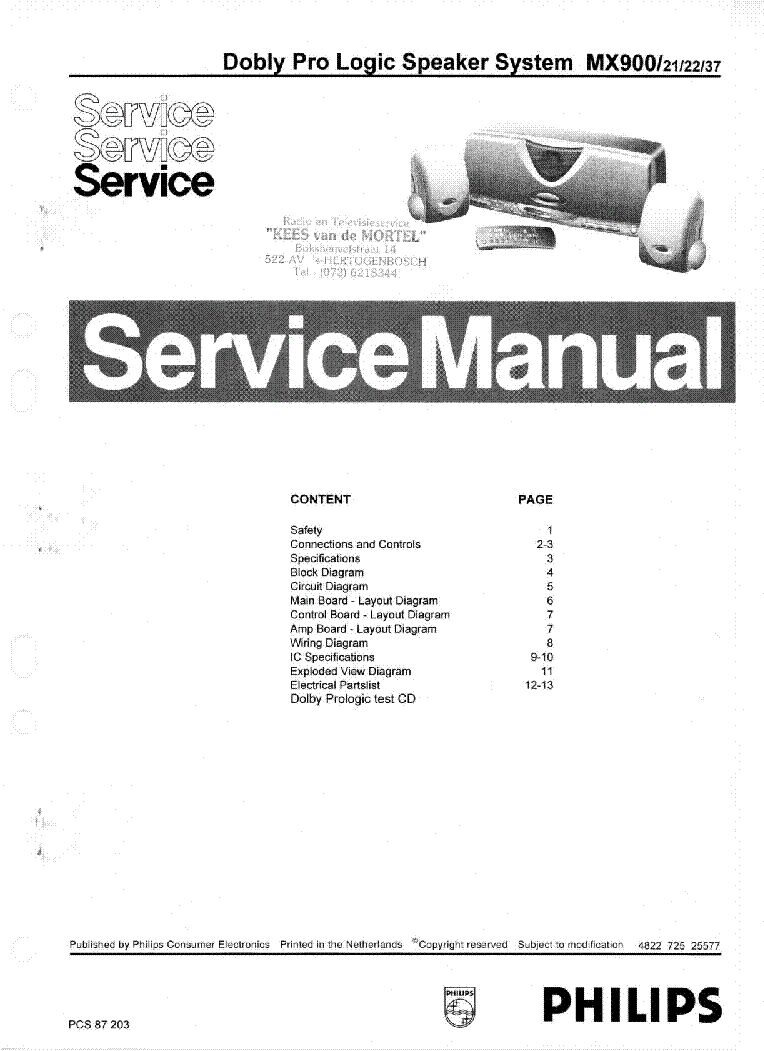 PHILIPS MX900-21-22-37 SM service manual (1st page)