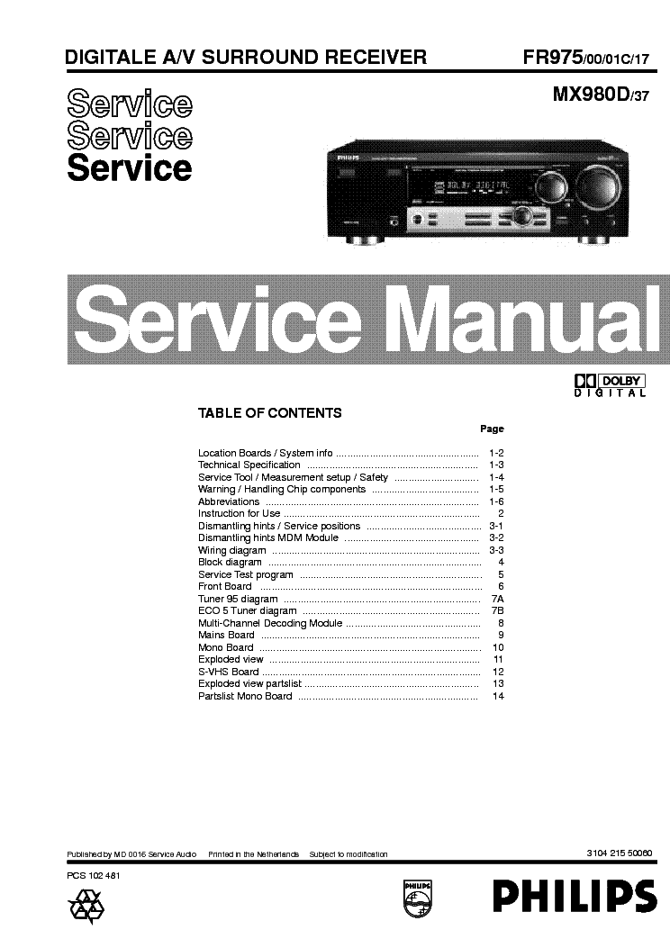 PHILIPS MX980D FR975 service manual (1st page)