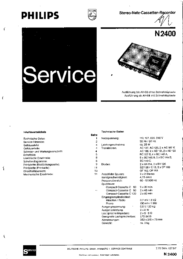 PHILIPS N-2400 SM service manual (1st page)